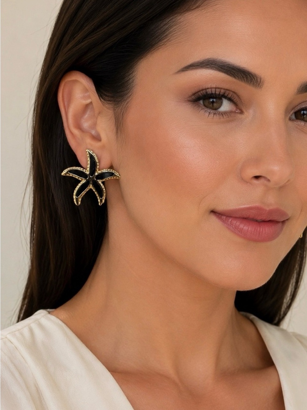 Fine jewelry 316L steel Elegant Black and Gold Starfish Earrings